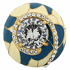 Fashion Alloy Yellow Gold-Tone Blue White CZ Large Statement Cocktail Ring