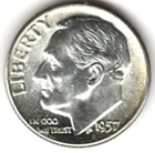 1957 ROOSEVELT DIME in BRILLIANT UNCIRCULATED CONDITION stk b1000