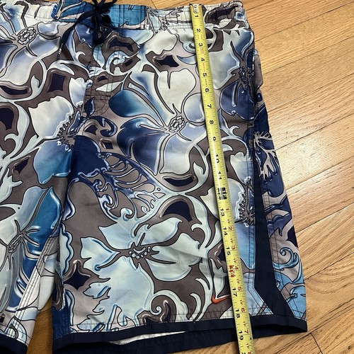 Nike Swim Trunks Blue Hawaiian Floral Mesh Lined Drawstring Shorts Men's Medium - Picture 3 of 7