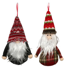 Christmas House Plush Gnome Ornament 2x8x5.25 in. Plaid Red  Set of 2