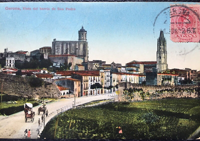 AK Gerona , Vista del barrio de San Pedro 1912 EF gest. - Hamburg gelaufen