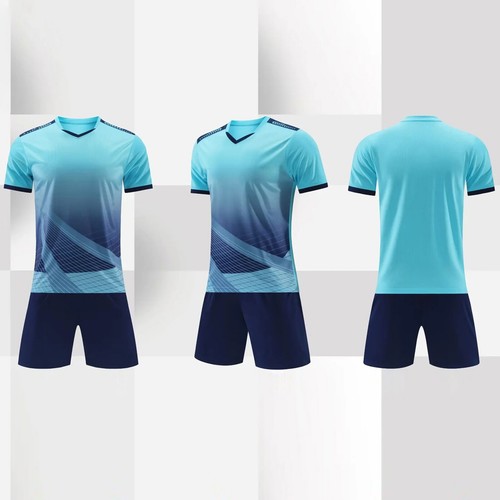 Unisex Kids Boys Football Uniform Gradient Color T-shirt With Shorts Sports - Picture 53 of 79
