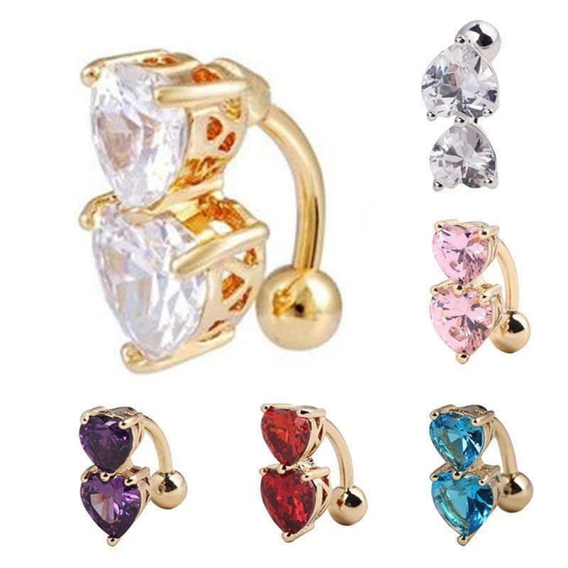 Navel Belly Bar Piercing Ring Crystal Heart Shape Stainless Steel Body Jewellery - image 4 of 4
