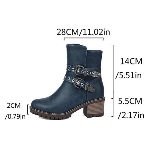 Women Booties Mid Chunky Heel Round Toe Zip Up Casual Buckle Fashion Ankle Boots - Bild 8 von 29