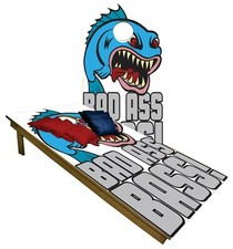 CORNHOLE BEANBAG TOSS GAME Bad Ass Bass w Bags Game Board Set