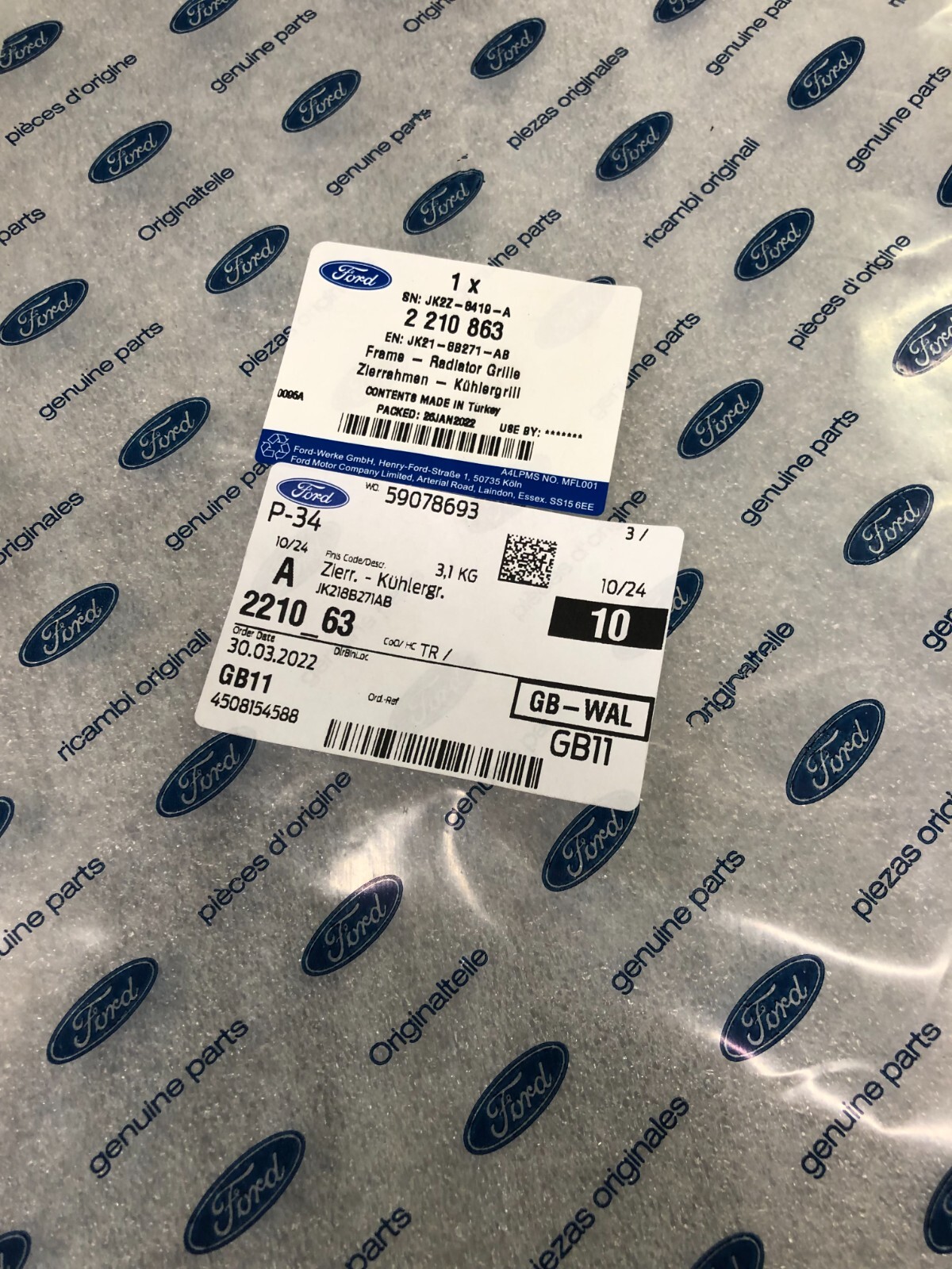 Genuine Ford TRANSIT Custom 2019 Front Bumper Grille Chrome  