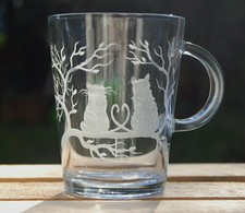  Schöne Teetasse mit Katze cat Katzenmotiv echt Handgeschliffen