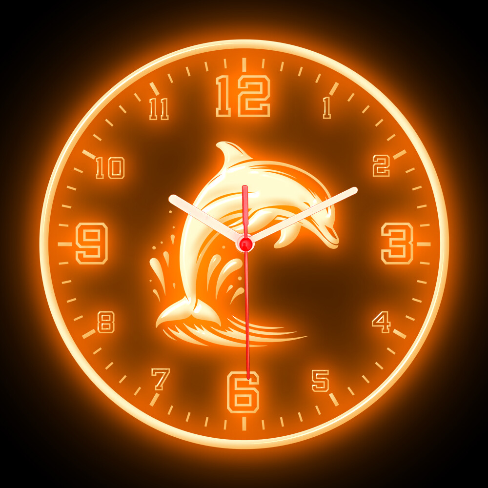 25ck1095 Dolphin Home Decor Diving Shop Colorful Flexible Neon Clock 10"