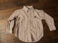 Boys Dress Shirt Red Black White Gingham Plaid Button Down Used Chaps Size 3t