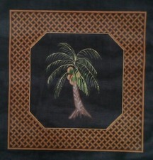 Needlepoint HP handpainted canvas COCONUT TREE Lattice pillow 13 mesh 14"x14"
