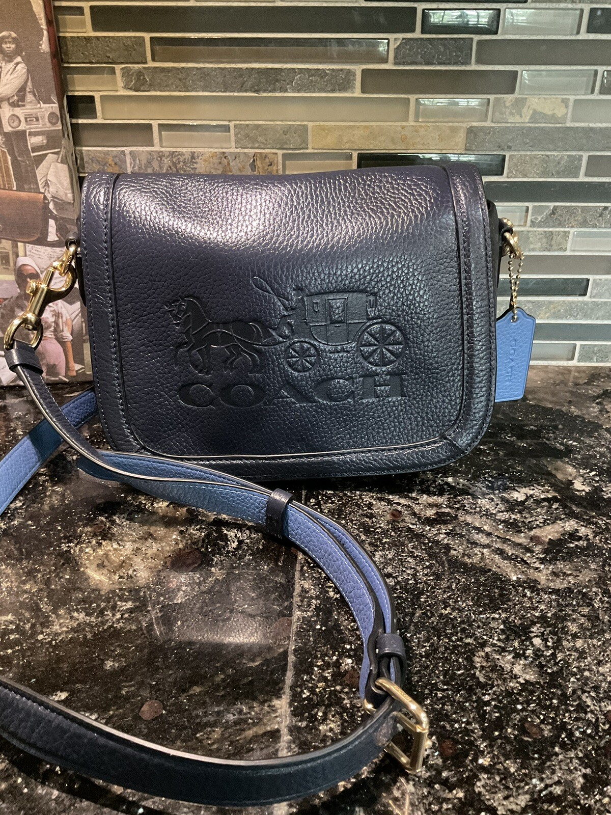 COACH Saddle Leather Horse & Carriage Crossbody Midni… Gem