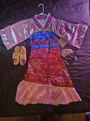 Disney Store Mulan Dress costume Princess  L 9/10  set w/ shoes Tiara Crown New