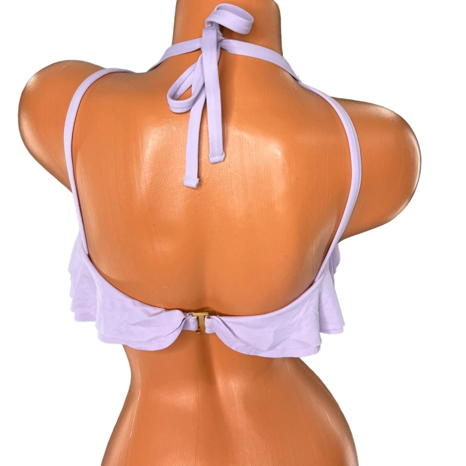 Top de natación con volantes Carmen Marc Valvo para mujer lavanda lazo trasero ojo de cerradura halter talla M Foto 2 de 4