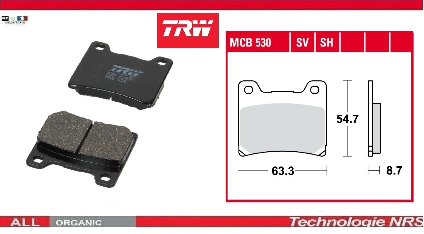 Plaquette de frein arrière TRW MCB530 organique pour moto Yamaha XVS 1100 Drag Star Classic