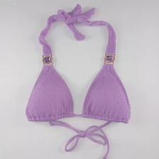 Moda Minx Women's Scrunch Triangle Bikini Top Size Large Lilac Purple Jewels