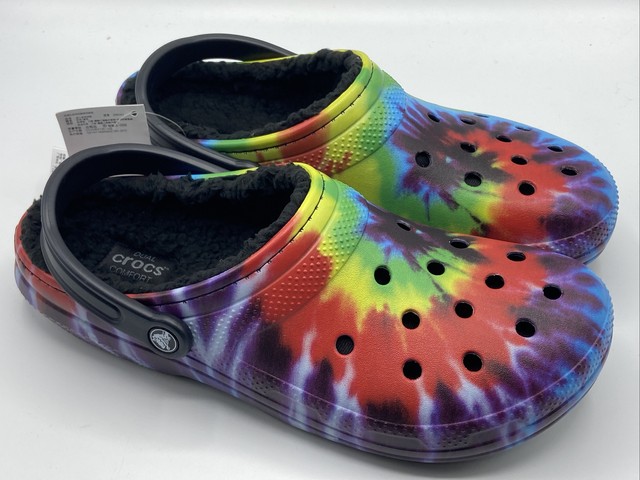 fuzzy tie dye crocs
