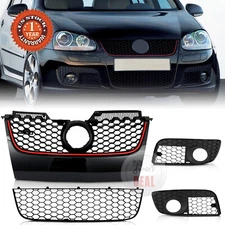 Main Hex Mesh Grille Glossy Black w/ Red Trim forVW MK5 GTI Jetta GLI 2006-2009