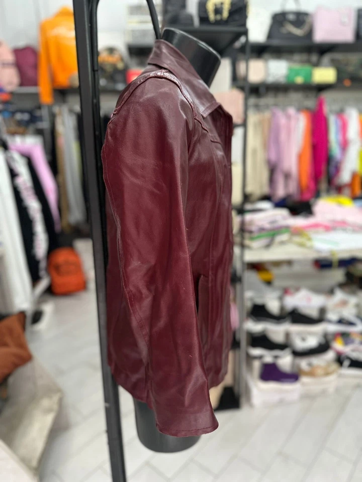 Chaqueta Terranova en Cuero Real Usada Mujer Talla S Burdeos LLV61 Foto 3 de 4