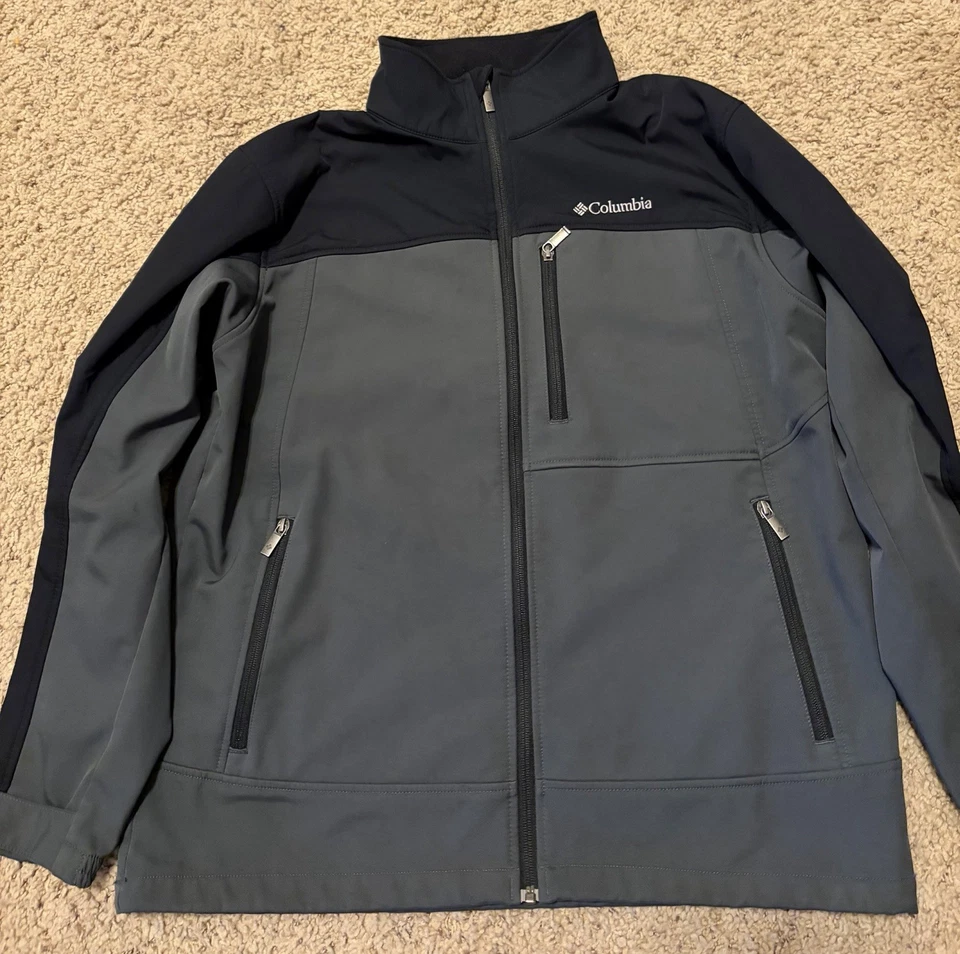 Columbia Softshell Jacket Mens Large Gray Full Zip Fleece Lined Zip Pockets-VGC - Image 2 of 4