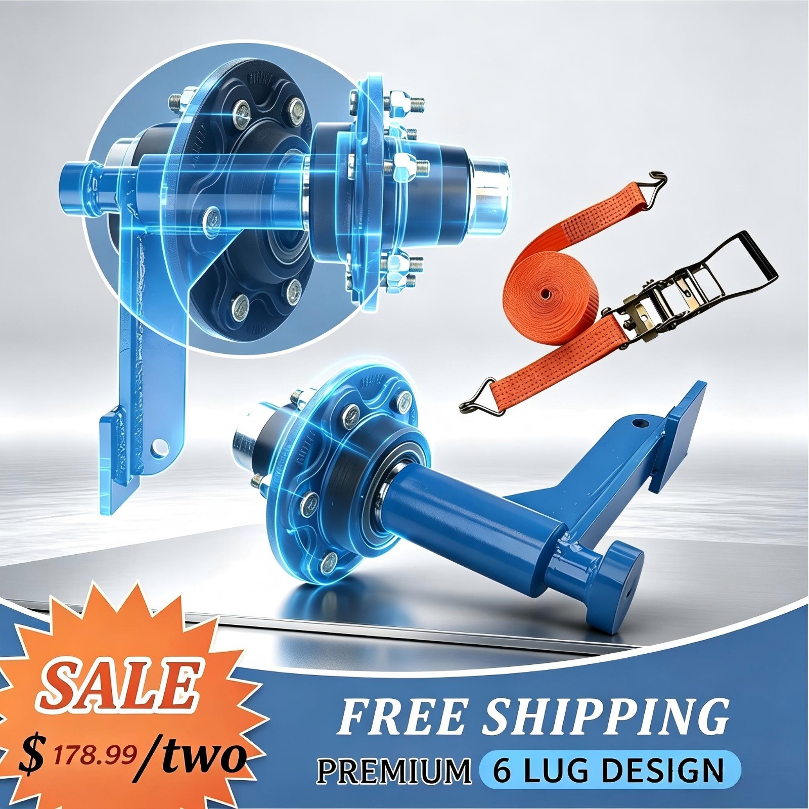 2 Pack 8800lbs Shipping Container Wheels 6-Lug Kit Heavy Ship Container Axles