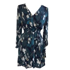 DKNY Women's Long Sleeve V-Neck Fit & Flare Midi Dress Abstract Print Sz 6P NEW