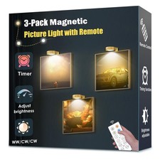 3-Pack Picture Light Battery Operated, Magnetic Lights with Remote, Dimmable ...
