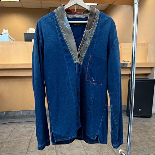 Kapital Kountry Patchwork Distressed Denim Jacket Shawl Collar Button size 5 - product listing photo