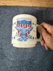 Vintage Milk Glass Bicentennial Coffee Mug Cup USA 1776 1976 Glasbake Americana