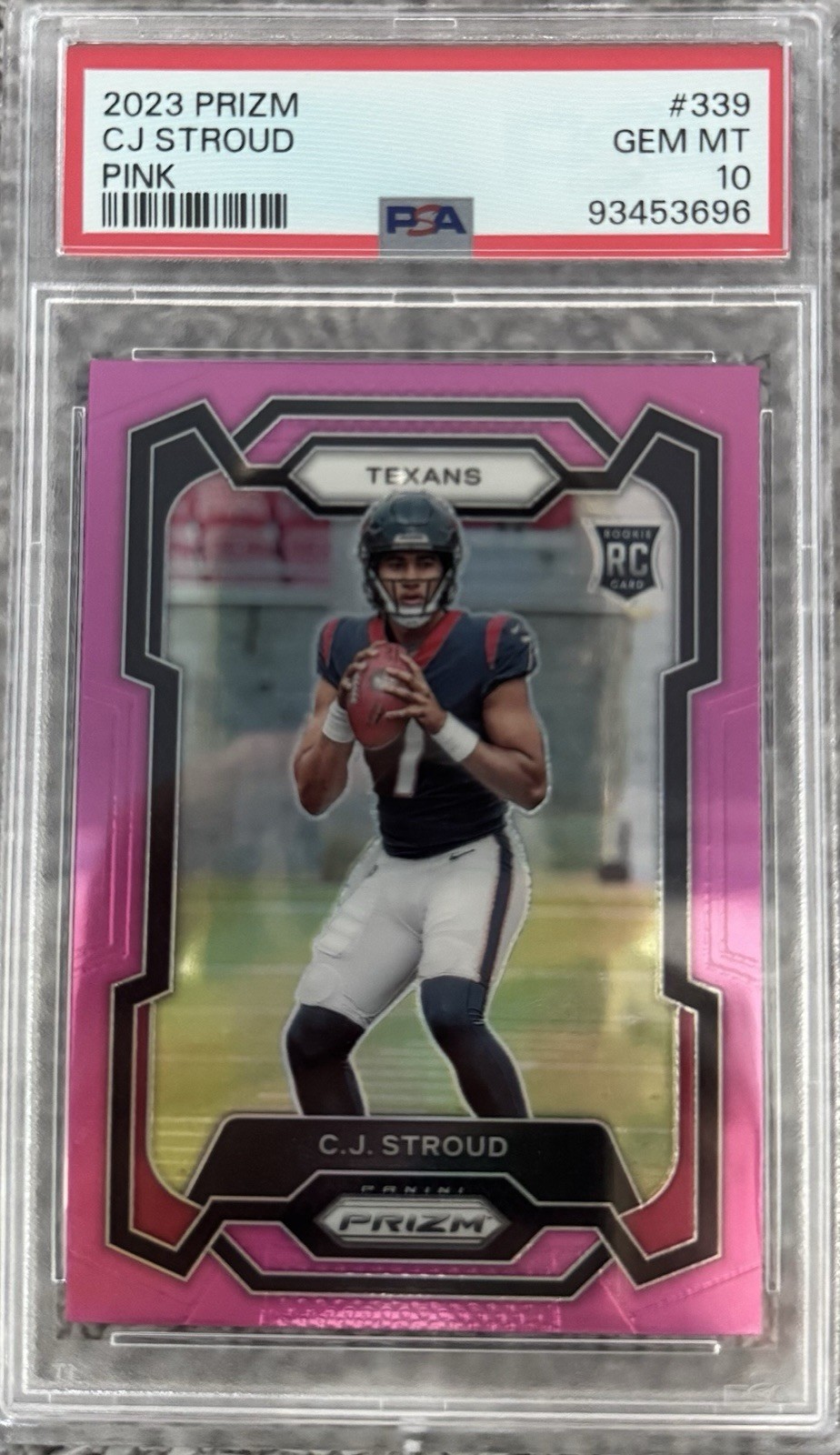 Panini 2023 Prizm Rookies C.J. Stroud #339 Pink Prizm RC PSA 10 Texans view 1