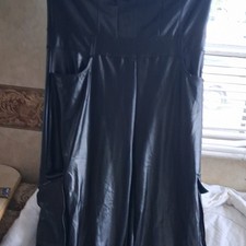 Womens Black Faux Leather Wide-Leg Jumpsuit L...