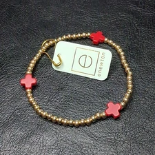 enewton Gold Filled Beaded Stretch Bracelet Whit Red Crosses. E43.1210