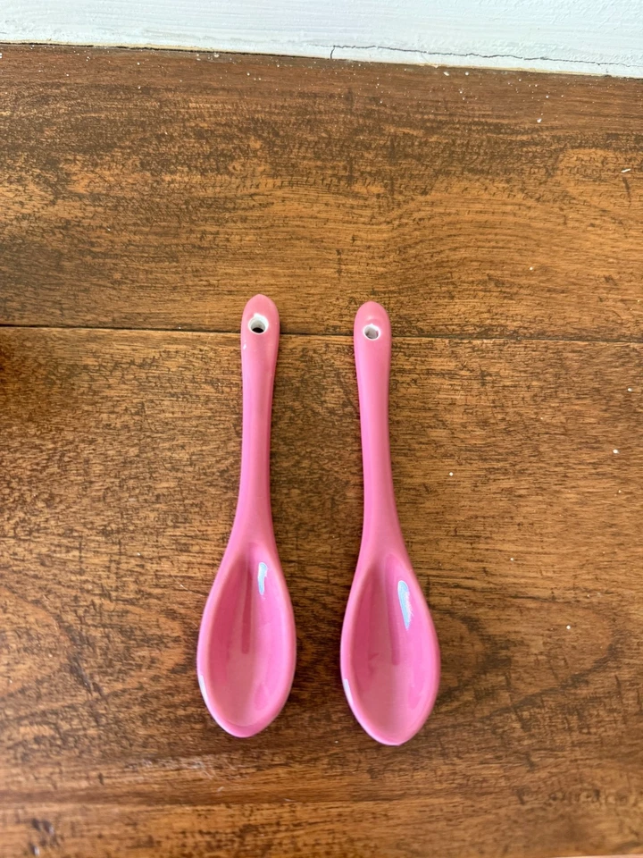 Vintage Espresso Cups and Stirrer Spoon Set of 2 in Pink Crate & Barrel - Image 4 of 4
