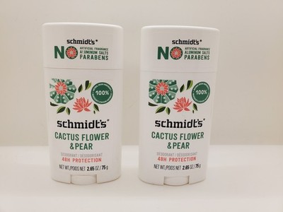 2 Pack Schmidt's Natural Deodorant - Cactus Flower & Pear 2.65oz Ea 48Hr Protect