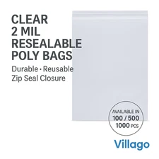Villago 2 Mil Clear Resealable Ziplock Poly Bags 2x2–6x9 | 100/500/1000