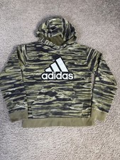Adidas Hoodie Boys 14-16 Green Pullover Fleece Camouflage Hooded Pockets Lined