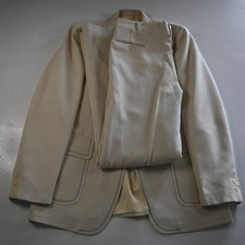 Vtg USA Made 40L 36x36 Ivory Slub Check Flared Bootcut Mens Jacket Pants Suit