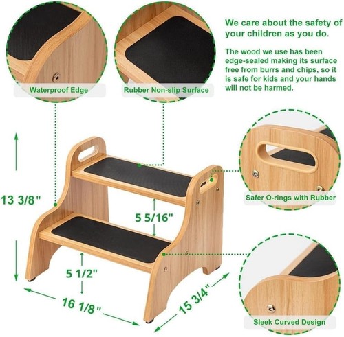 Kids Step Stool Wooden Non Slip Support Toddler Portable Bathroom Kitchen Bed... - Picture 4 of 8
