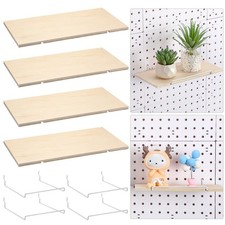 4 Pcs Wooden Pegboard Shelves with Metal Brackets Display Storage Tray Brown