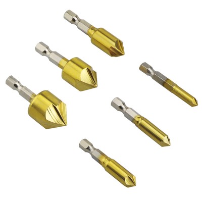 6 Pcs Countersink Drill Bit Set 5 Flute with Center Punch 1/4'' Hex Shank