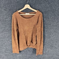 Saints Hearts Sweater Pullover Women S Small Brown Knit Long Sleeve Casual