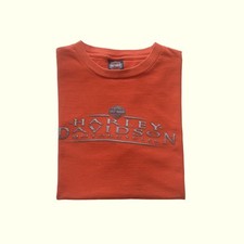 HARLEY DAVIDSON VTG Y2K 90s RETRO MOTORCYCLE USA MADE ORANGE T SHIRT 2005 2XL