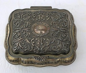 Godinger Silver Art Co. Plated Jewelry Box Scrolling Decoration Red Velvet Lined