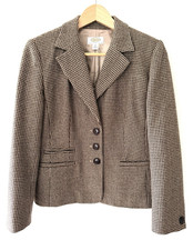 Talbots Vintage Wool Houndstooth Blazer Jacket Brown Cream 6 Petite Academia