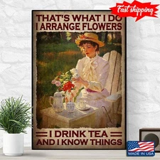 Vintage Beautiful Girl In White Dress Putting Flowers In Vase &amp Tea Cup Se...