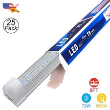 25 Pack 6500K Daylight 8 Foot Led Shop Lights 72W Fixture T8 8Ft Led Tube Light