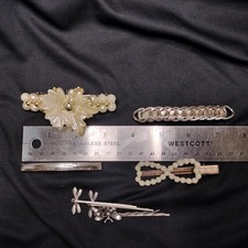 Lot 8 Hair Clips Barrettes VTG/Modern Faux Pearl Silver-tone Estate Taiwan Goody