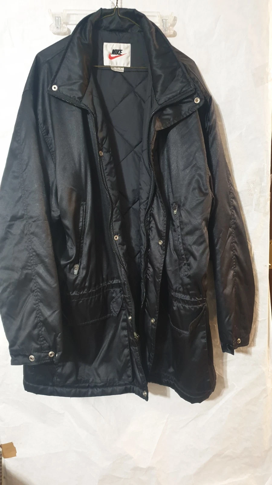 Mens Nike Windbreaker Jacket Long Parka Quilted Inner Sz L Preowned Good...