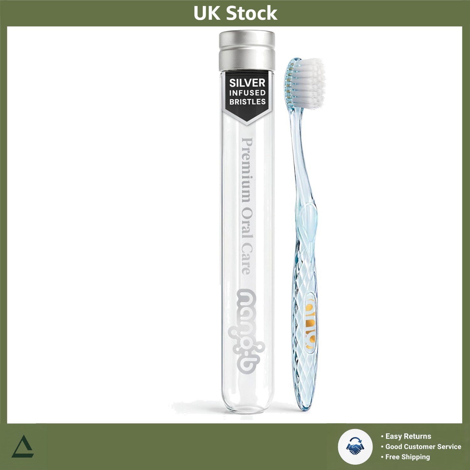 Ergonomic Manual Toothbrush with Silver Bristles for Sensitive Gums - Travel ...