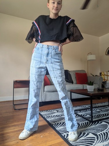 Y2K Light Wash Patchwork Schlagjeans