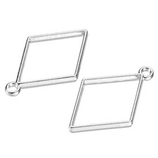 20PC Resin Pendants Frames Rhombus Alloy Hollow charm for DIY Silver Tone